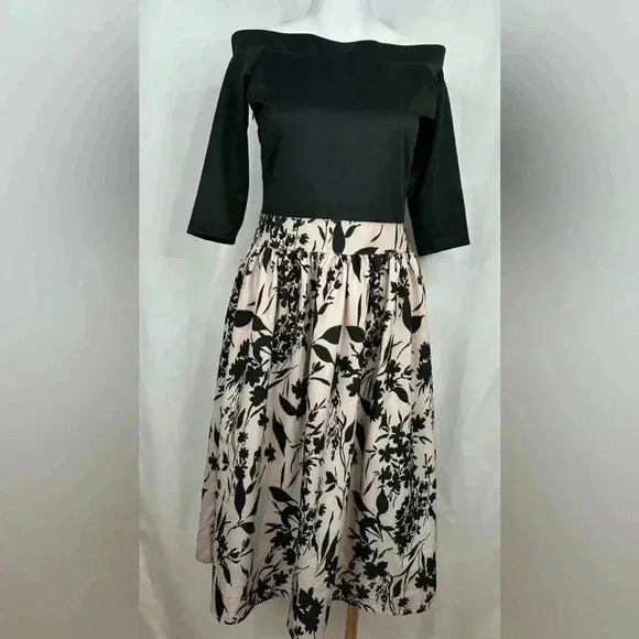 NWT RICCO BRUNO Women’s Midi Dress Black Beige Off Shoulders Size L - Picture 4 of 11